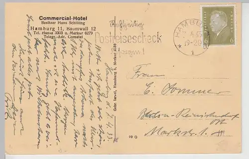 (112580) AK Hamburg, Hafen, Commercial Hotel, Würzburger Hofbräu 1933