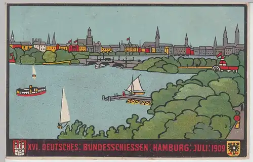 (112574) Künstler AK XVI. Deutsches Bundesschießen Hamburg 1909