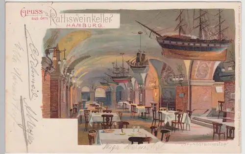 (112573) Künstler AK Gruß aus dem Ratsweinkeller Hamburg, Grundsteinkeller 1903