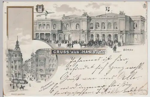 (111915) AK Gruss aus Hamburg, Neuerwall, Börse, Litho 1899