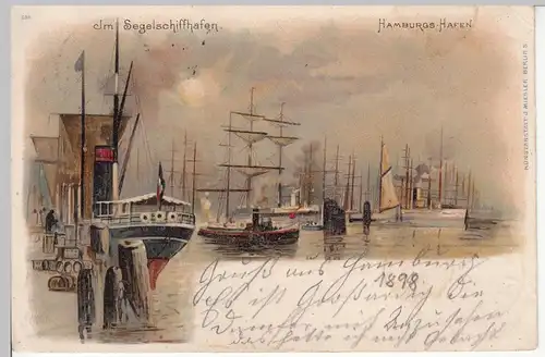 (110555) AK Hamburg, im Segelschiffhafen, Litho 1899