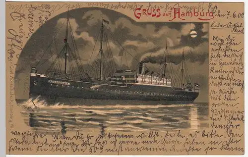 (110463) AK Gruss aus Hamburg, Dampfer Pensylvania bei Nacht, Litho 1900