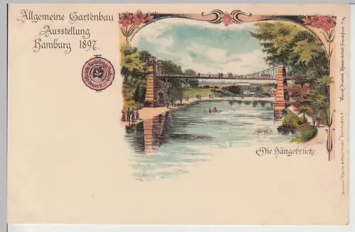 (110160) Künstler AK Allgemeine Gartenbau Ausstellung Hamburg, Hängebrücke 1897