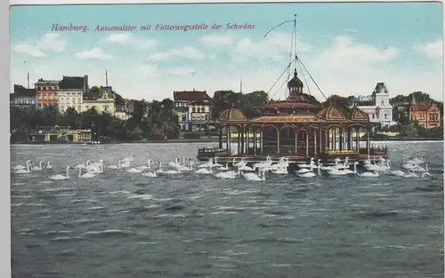 (109099) AK Hamburg, Außenalster, Fütterungsstelle der Schwäne, vor 1945