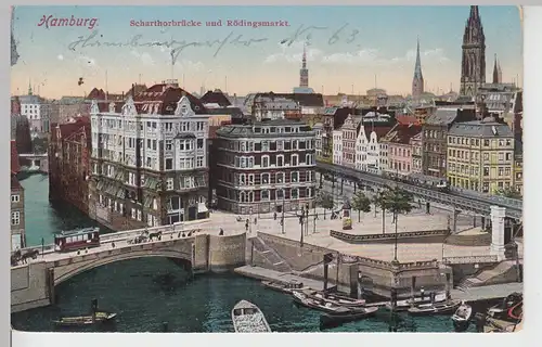 (109082) AK Hamburg, Schaartorbrücke, Rödingsmarkt, Straßenbahn, Litfaßsäule 191