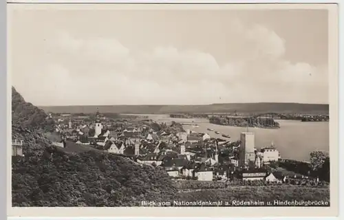 (24656) Foto AK Rüdesheim, Rhein, Panorama, Hindenburgbrücke, v. 1945