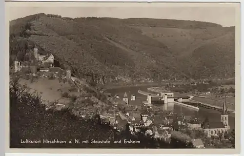 (20477) Foto AK Hirschhorn, Neckar, Schleuse, Burg 1936