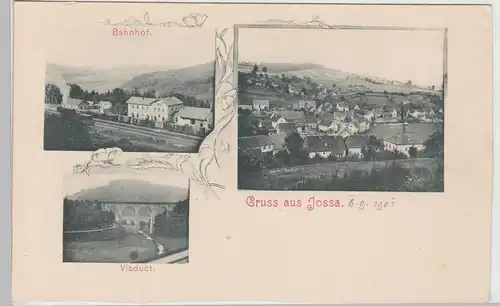 (113675) AK Gruß aus Jossa, Sinntal, Viadukt, Bahnhof, um 1901