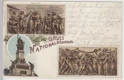 (113523) Künstler AK Gruß vom Nationaldenkmal Rüdesheim am Rhein 1901