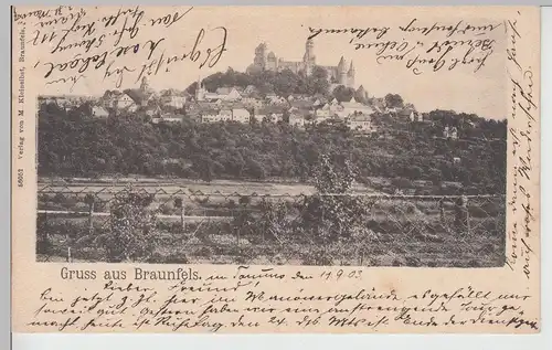 (112676) AK Gruß aus Braunfels, Panorama mit Schloss 1903