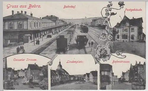 (111566) AK Gruß aus Bebra, Post, Bahnhof, Kasseler Straße, Lindenplatz 1924