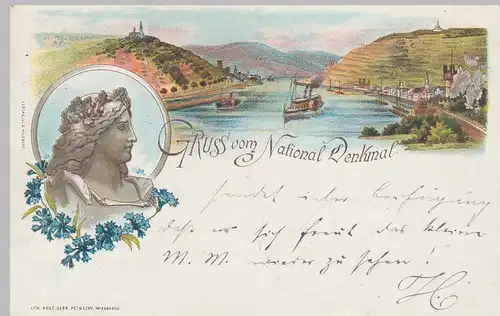 (111063) AK Rüdesheim am Rhein, Gruss vom Nationaldenkmal 1897
