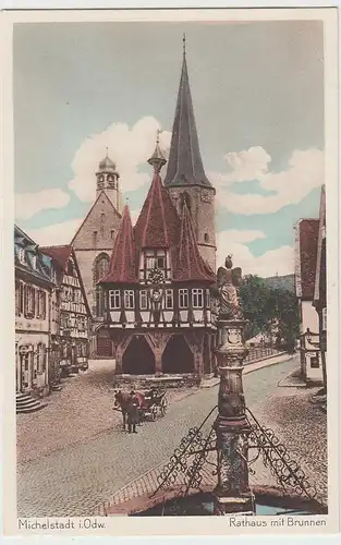 (109314) AK Michelstadt, Odenwald, Rathaus, Brunnen, vor 1945