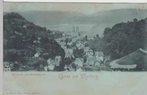 (109119) AK Gruß aus Marburg, Ketzerbach, Elisabethkirche, Mondscheinkarte 1900