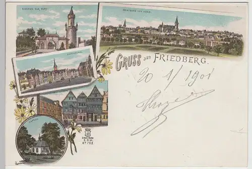 (108438) AK Gruß aus Friedberg, Hessen, Kaiserstraße, Kapelle, Burg 1901