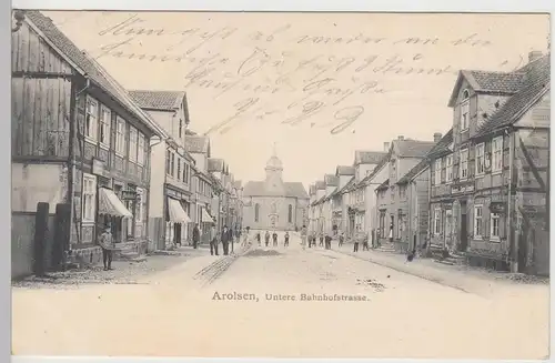(108421) AK Arolsen, Untere Bahnhofstraße, Bäckerei, Stadtkirche 1905