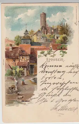(105944) Künstler AK A. Hartmann, Eppstein, Hessen, Burg, Talkirche 1899