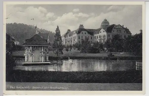 (105822) AK Bad Salzschlirf, Badehof und Goldfischteich, 1932