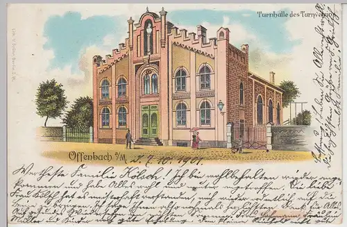 (104644) AK Offenbach a.M., Turnhalle des Turnvereins, Litho 1901