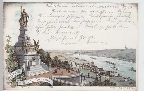 (103223) AK Gruss vom National-Denkmal, Rüdesheim, Litho 1896