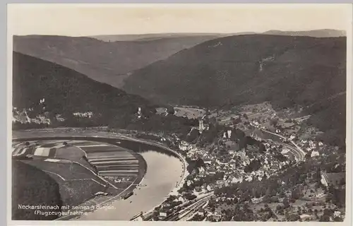 (101381) Foto AK Neckarsteinach mit den vier Burgen, Luftbild 1933-45