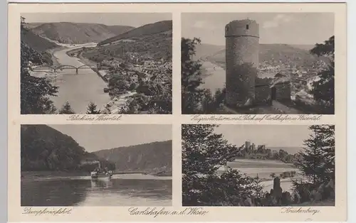 (100977) AK Carlshafen, Weser, Hugenottenturm, Kruckenburg, Dampfschiff, bis 193