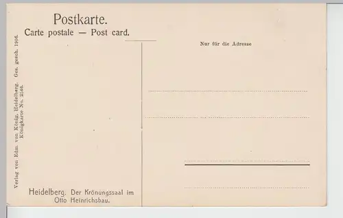 (97264) AK Heidelberg Schloss, Krönungssaal im Otto Heinrichs-Bau, 1906