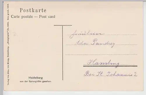 (95246) AK Heidelberg, Blick von der Sprunghöhe, 1906