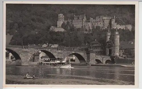 (92855) Foto AK Heidelberg, Alte Neckarbrücke u. Schloss 1936