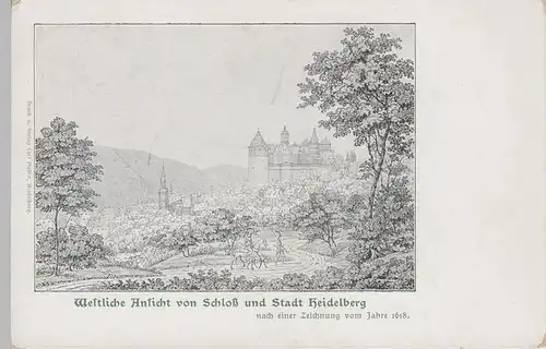 (72042) Künstler AK Heidelberg, Stadt u. Schloss um 1618, Karte b. um 1905