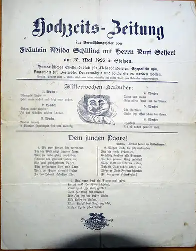 (D1157) Hochzeitszeitung Milda Schilling u. Kurt Seifert, Stelzen 1926