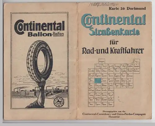 (D1145) Dortmund, Continental Straßenkarte 1:300.000, um 1920