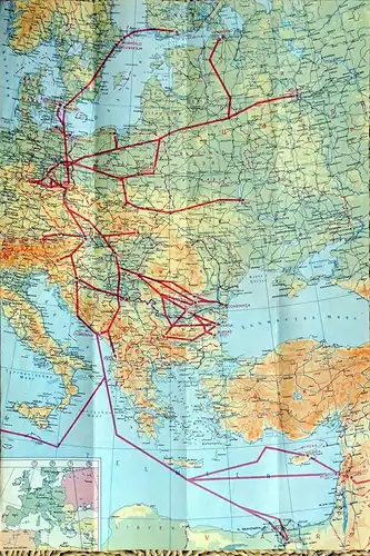 (D720) Interflug, Linienkarte Europe, Africa, Middle East, Il-18, 1968