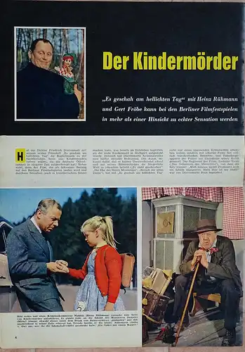 (D635) "Es geschah am hellichten Tag", Farbfotos v.Film in Zeitschrift "Film Revue" 1958