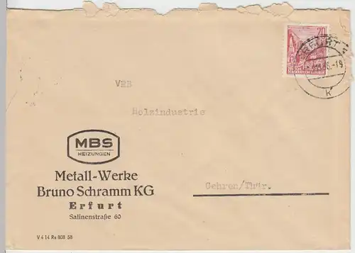 (B1589) Bedarfsbrief DDR, Metall-Werke Bruno Schramm KG, Erfurt 1956