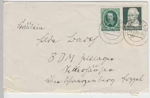 (B1413) Bedarfsbrief DR mit Mi 573 Randstück, Mi 608, 1936