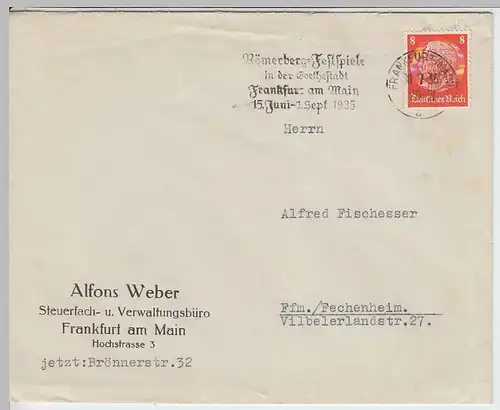(B1386) Bedarfsbrief DR, Fa. Alfons Weber, Frankfurt a.M., 1935