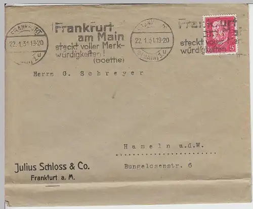 (B1396) Bedarfsbrief DR, Fa. Julius Schloss & Co., Frankfurt a.M., 1931