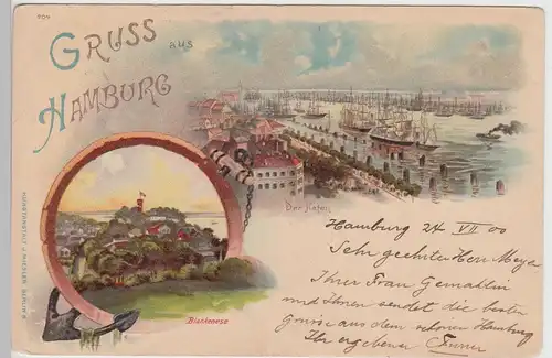 (105515) AK Gruss aus Hamburg, Blankenese u. Hafen, Litho 1900