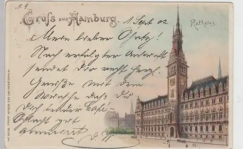 (105512) AK Gruss aus Hamburg, Rathaus, Litho 1902