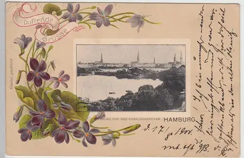 (104868) AK Hamburg, Blick v.d. Lombardsbrücke, Duftende Grüße 1900
