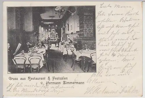 (104866) AK Restaurant & Festsäle v. Hermann Zimmermann in ?, Stempel Hamburg 19