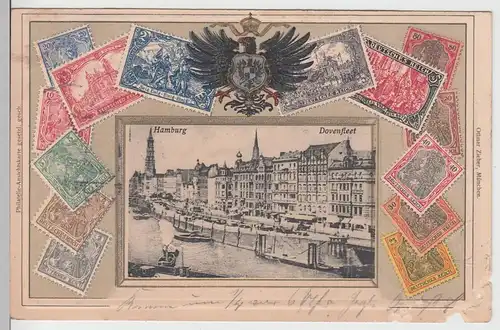 (104192) AK Hamburg, Dovenfleet, mit Briefmarken, Philatelie-AK, 1906