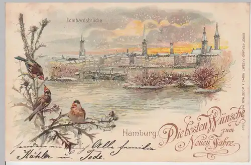 (104191) AK Hamburg, Lombardsbrücke, Neujahrs-Karte m. Glitzer, 1901
