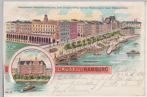 (104188) AK Gruss aus Hamburg, Hamburger Hof, Jungfernstieg, Litho 1901