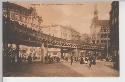 (104185) AK Hamburg, Rödingsmarkt - Graskeller Ecke mit Hochbahn, vor 1945