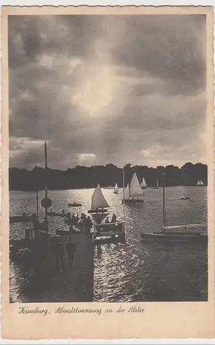 (103789) AK Hamburg, Abendstimmung an der Alster, Segelboote