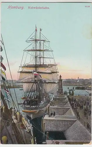 (103787) AK Hamburg, Kuhwerder Hafen, Segelschiff, um 1910