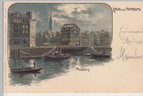 (100987) AK Gruß aus Hamburg, Meßberg, Litho., Mondscheinkarte mit Glitzer 1904