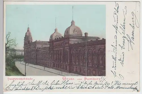 (100025) AK Gruß aus Hamburg, Hauptpostgebäude 1900